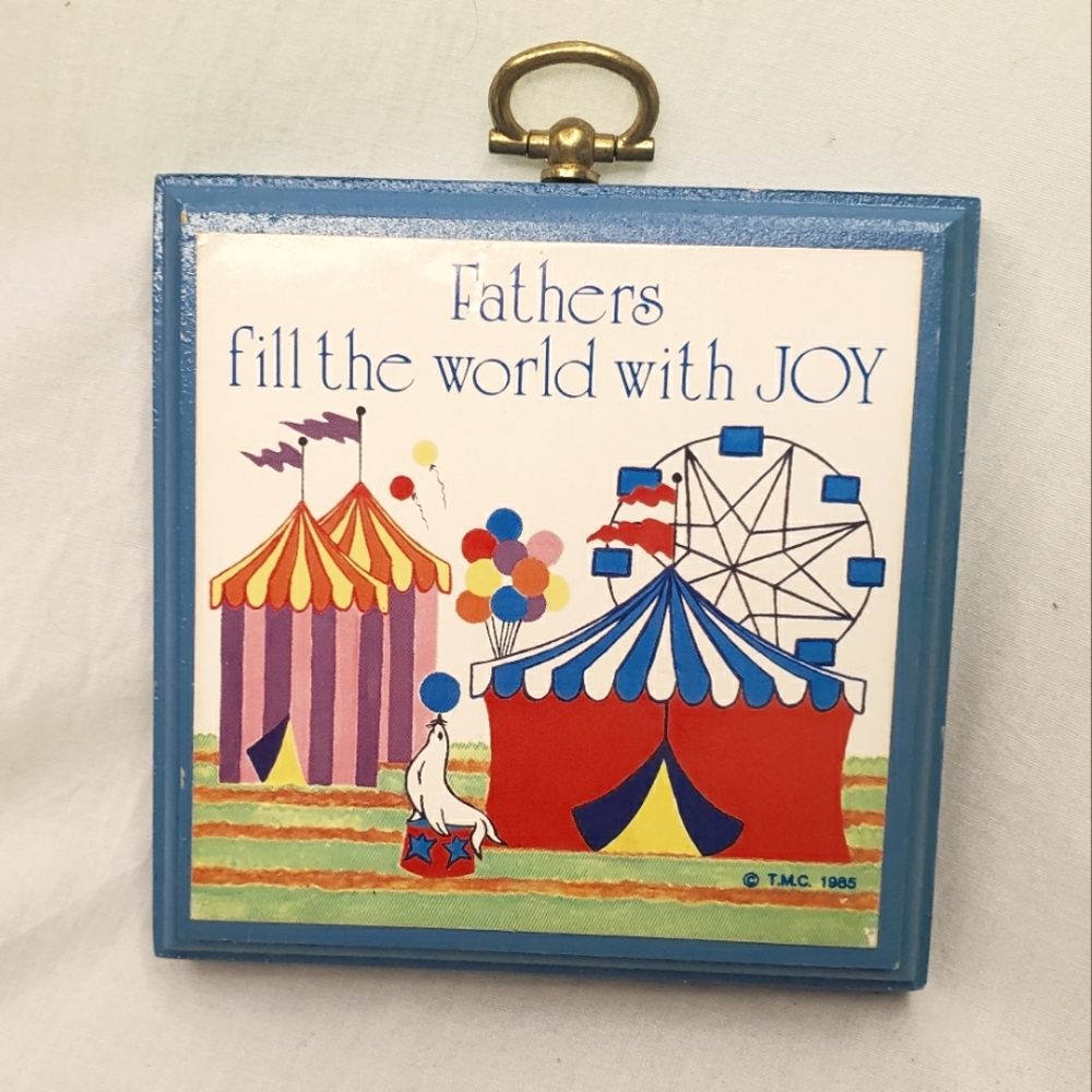 Vintage Wood Mini Wall Art Plaque Fathers Fill The World With Joy 1985